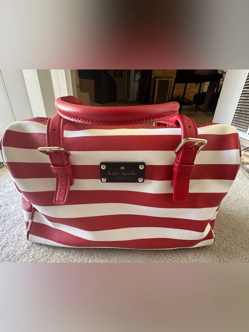 Kate Spade Kennywood Sidney satchel red and white stripe